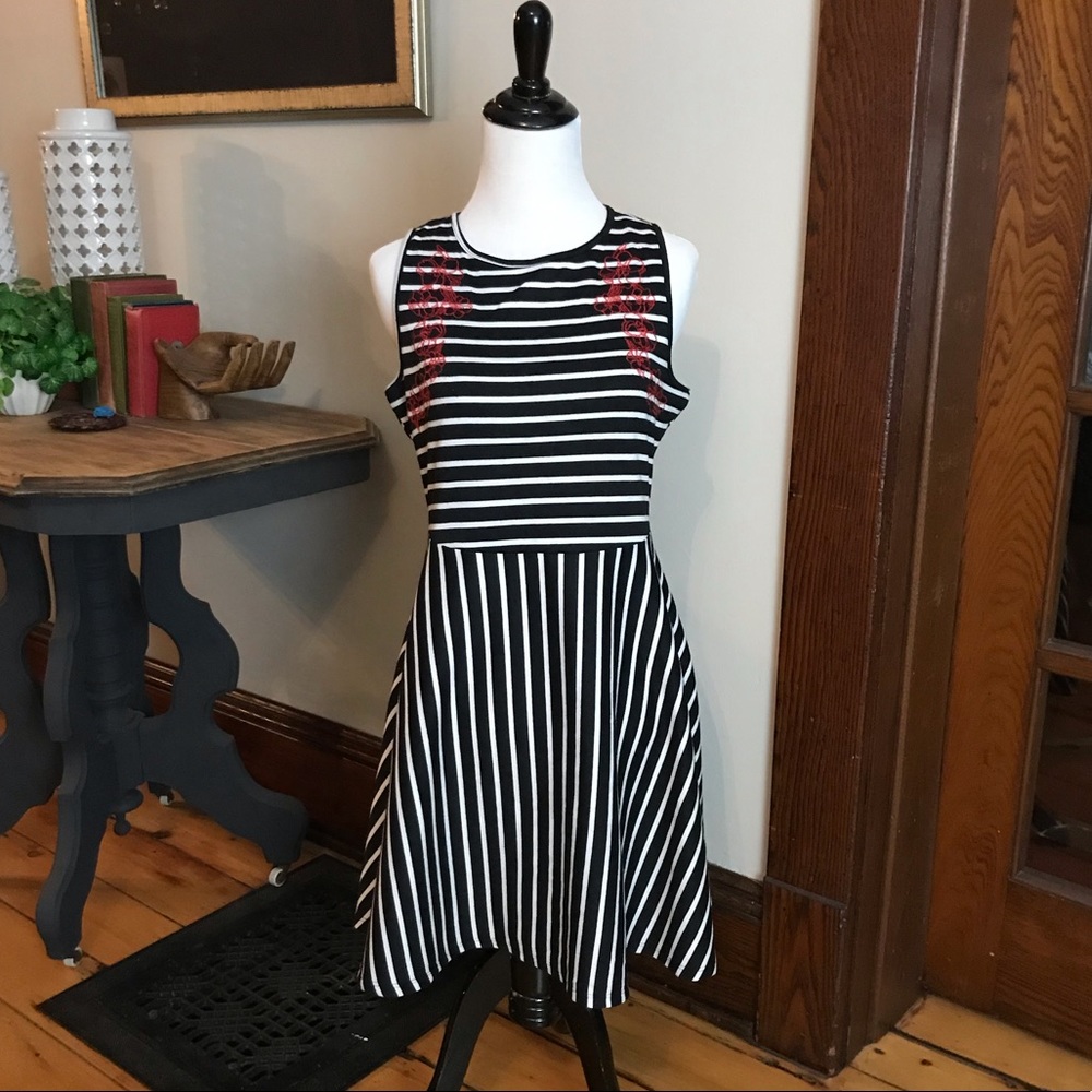 Striped Red Floral Dress